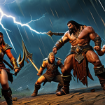 Tristram Farming Party**

"A group of fully clothed adventurers (Amazon, Sorceress, Barbarian) battling monsters in Tristram, Diablo 2. Appropriate attire, dynamic action scene, fire and lightning effects, perfect anatomy, natural proportions, safe for work, professional, family-friendly. High resolution, digital painting, dynamic lighting."

**
